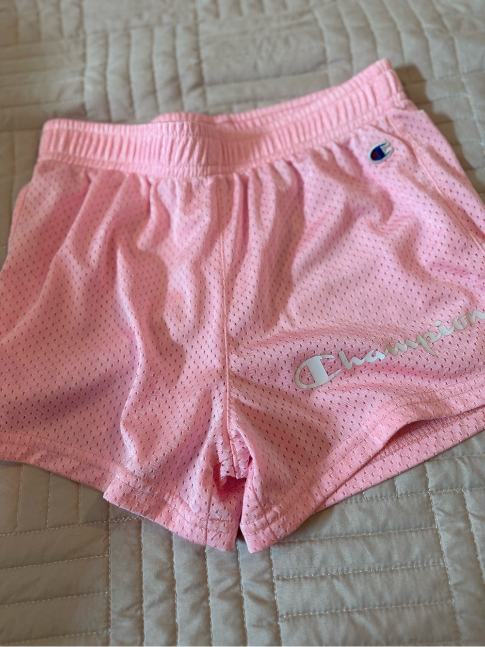 Champion Pink Mesh Kids Athletic Shorts with Logo
